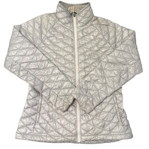 The North Face Thermoball Womens Jacket L G Silver Quilted Insulated Zip Up